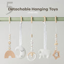 Comfy Cubs Wooden Baby Play Gym - Natural Finish Pinewood Baby Activity Gym with 5 Sensory Hanging Toys - Easy No-Tool Assembly, Safe and Durable for Infant Motor and Visual Development - Sage by TinyTreasures Baby Boutique