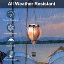 pearlstar Hot Air Balloon Solar Lantern with Flickering Flame Light Outdoor Solar Hanging Lights Waterproof for Garden Yard Farmhouse Outside Decoration,Stained Glass Blue and White by GreenHaven Gardens