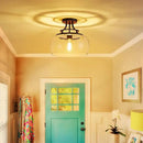 WUZUPS Chandelier Rustic Farmhouse Industrial Round Semi-flushmount Ceiling LED Light Fixture with Clear Glass Shades for Bathroom Kitchen Foyer Entryway, H 11.8" x W 13.4", E26 Base, Black by CozyNest Decor