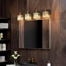 Modern Bathroom Vanity Light 4-Lights Black Gold Crystal Bathroom Wall Light Vanity Light Fixtures，28.34-inch Modern Minimalist Design by CozyNest Decor