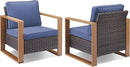 Outdoor Wicker Patio Furniture Set - 5 Piece Patio Conversation Set with 2 Wicker Armrest Chairs,2 Rattan Ottoman and 1 Couch,Sturdy Frame,Thick Cushions,Deep Seating(Brown/Blue) by CozyNest Decor