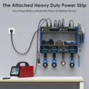 CCCEI Modular Power Tool Organizer Wall Mount with Charging Station. Garage 4 Drill Storage Shelf with Hooks, Screwdriver, Drill Bit Heavy Duty Rack, Tool Battery Holder Built in 8 Outlet Power Strip. by GreenHaven Gardens