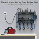 CCCEI Set Power Tool Organizer Wall Mount with Charging Station. Garage 4 Drill Storage Shelf with Hooks, Heavy Duty Metal Tool Battery Charger Organizer. Shop Utility Rack with Power Strip Blue. by GreenHaven Gardens