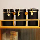 Yangbaga 304 Stainless Steel Coffee Canisters for Ground Coffee,3 x 63 OZ Coffee Container with Shelf Coffee Bean Storage, Food Storage Jar with Gold Airtight Locking Clamp and Spoon for Kitchen by CozyNest Decor