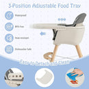 BABY JOY Baby High Chair, 3-in-1 Convertible Wooden Highchair for Babies & Toddlers, Infant Feeding Chair w/ 5-Point Safety Harness, Footrest, Adjustable Legs, Removable Tray & PU Cushion (Dark Gray) by TinyTreasures Baby Boutique