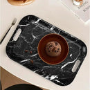 Serving Trays with Handles, 14.5 x 9.8 inch Rectangular Plastic Tray for Restaurant, Kitchen, Black Marble by CozyNest Decor