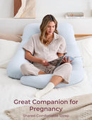 Momcozy Pregnancy Pillows for Sleeping, U Shaped Full Body Pillow 57 Inch for Pregnant Women with Back, Hip, Leg, Belly Support, Washable Jersey Cotton Cover Included, Light Blue by TinyTreasures Baby Boutique