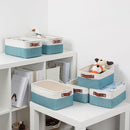 DULLEMELO Storage Baskets Bins for Organizing, Small Fabric Baskets for Shelves, Closets, Nursery, Home, Office, Empty Gift Baskets (6-Pack, White&Teal) by TinyTreasures Baby Boutique