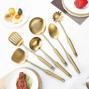 304 Stainless Steel Cooking Utensil,Kitchen Kitchen Utensil with Spatula, Solid Spoon, Ladle, Skimmer, Spaghetti Spoon, 6 Piece Set, Dishwasher Safe(Gold) by CozyNest Decor