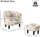 INZOY Modern Accent Chair with Ottoman for Small Space, Club Chair with Ottoman Set, Comfy Fabric Barrel Reading Chairs for Living Room Bedroom, Round Reading Chair with Foot Rest, Flower Pattern by CozyNest Decor