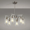 6-Light Farmhouse Brushed Nickel Chandelier,Modern Chandeliers for Dining Room Light Fixture Over Table,Adjustable Hanging Industrial Rustic Pendant Lights Kitchen Island Light with Clear Glass Shade