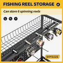 SOYEEZE Fishing Rod Holders for Garage,Fishing Gear Holder for Fishing Rod Tackle Box Storage，Fishing Pole Holders for 12 Rods with Hooks and Pegboard,Fishing Cart with Reel Rack by TinyTreasures Baby Boutique