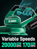K I M O. Leaf Blower Cordless with Battery and Charger, Extension Tube, 240 CFM 170 MPH Lightweight Cordless Leaf Blowers, 2000mAh Battery Operated Leaf Blowers for Lawn Care, Yard|Patio|House by GreenHaven Gardens