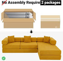 108" Oversized Convertible Sleeper Sofa Bed, Corduroy L Shape Sectional Couch, Folding Sofa Bed with Side Pocket, Modern Cloud Floor Mattress Couch, Modular Sofa for Living Room, Yellow by CozyNest Decor