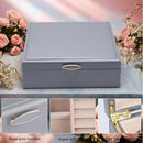 2-layer jewelry box，Jewelry Organizer with Handle，with hanging necklace hooks, detachable jewelry trays, suitable for storing a large amount of jewelry gift box (Large-Grey) by TinyTreasures Baby Boutique