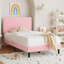 Twin Size Bed Frame, Velvet Upholstered Platform Bed with Vertical Channel Tufted Headboard and Footboard, No Box Spring Required, Easy Assembly, Pink by CozyNest Decor