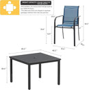 VICLLAX Patio Dining Set for 4, Outdoor Furniture Set Includes 40.2" Square Patio Table and 4 Stackable Patio Sling Chairs, Patio Table and Chairs for Outsides, Black Table and Blue Chairs by GreenHaven Gardens