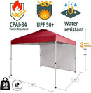 CROWN SHADES 10x10 Pop Up Canopy with 1 Side Wall - Beach Tent with One Push Setup - Outdoor Sun Shade for Events, Parties, Camping - Gazebo with STO-N-Go Cover Bag (Red) by GreenHaven Gardens