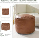 HIGOGOGO Round Stuffed Pouf Ottoman, Pu Leather Poufs with Foam Chunk Filling Foot Stool Storage Ottoman, 26 X 18 Floor Poufs Foot Rest for Living Room, Brown by CozyNest Decor