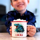 Personalized 12 oz Enamel Mug with Name - Custom Camping Coffee Mugs for Home, Work, Travel, Camping - Birthday Christmas Gift for Family Friend (Splash-Ink Dinosaur) by TinyTreasures Baby Boutique