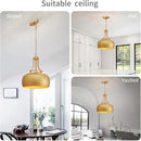 WUZUPS Chandelier Rustic Farmhouse Industrial Round Ceiling Pendant LED Light Fixture with Open Bottom Drum Shade, H 15.7" x W 13.4", Antique Gold by CozyNest Decor