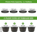 Quarut 10 inch Plastic Flower Pots for Outdoor Plants，4 Pack Large Outdoor Planter Pot with Drainage Holes & Saucers，Imitation Wine Barrel Design，for Indoor Outdoor Garden Plants（Brown） by CozyNest Decor