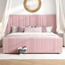 HOMBCK King Size Bed Frame and Headboard, Upholstered Bed with Vertical Channel Tufted Headboard & Footboard, Wooden Slats/Noise Free/No Box Spring Needed/Easy Assembly, Pink by CozyNest Decor