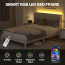 King Size Bed Frame with LED Lights, Upholstered Bed Frame with Wingback Diamond Tufted Headboard, Wood Slats Support, Noise-Free, Easy Assembly, No Box Spring Needed, Beige by CozyNest Decor