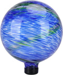 VCUTEKA Glass Outdoor Gazing Globe, Blue and Green Hand Painted Swirled Sphere for Patio Garden Gazing Ball Yard Ornament, 10 Inch by CozyNest Decor