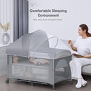 4 in 1 Baby Bassinet, Pack and Play, Bedside Crib Sleeper, Diaper Changer - Comes with Mattress, Mosquito Net，Bottom Storage and Toy Bar for Newborn to Toddles by TinyTreasures Baby Boutique