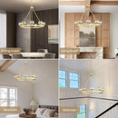 Gold Wagon Wheel Chandelier, 36 Inch Brass Chandeliers with Unique Glass Shade, 9-Light Crystal Farmhouse Wagon Wheel Chandeliers for Dining Room, Round Chandelier for Living Room, Foyer, Entryway by CozyNest Decor