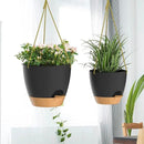 ZMTECH 8 Inch Hanging Planters for Indoor Outdoor Plants, 2 Pack Self Watering Hanging Plant Pots with Drainage Holes and Removable Saucer, Plastic Flower Hanging Pots with Watering Lip (Black) by CozyNest Decor