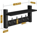 Sorbus Coat Hooks Wall Mount with Shelf – 16 Inch Coat Rack Wall Mount with 5 Heavy Duty Hooks – Floating Wall Shelf with Hooks for Entryway, Bathroom, Bedroom, Kitchen, or Mudroom (Black) by CozyNest Decor