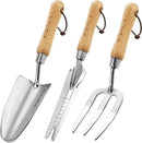Berry&Bird Gardening Hand Tool Set - 3PCS Stainless Steel Garden Tool Kit Multifunctional Tool with Wooden Handle Trowel, Fork & Weeder for Weeding Planting Transplant, Ideal Garden Gift for Women&Men by GreenHaven Gardens