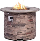 COSIEST Outdoor Propane Concrete Fire Pit Table w Imitation Stone Surface 32-inch Round Fire Table, CSA Certified, 40,000 BTU Stainless Steel Burner, Free Lava Rocks, Fits 20lb Tank Inside by GreenHaven Gardens