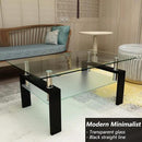 Glass Coffee Table for Living Room, 2 Layer Center Table with Clear Rectangle Tempered Glass Top Black Metal Leg, Mordern Home Office Furniture by CozyNest Decor