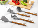 Zulay Kitchen Utensils Set Non-Stick Silicone Cooking Utensils Set with Authentic Acacia Wood Handles - 8 Piece Set - Silicone Kitchen Utensils Set with 464°F Heat Resistance - Gray by CozyNest Decor