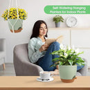 Hanging Planters for Indoor Outdoor Plants, 2 Pack Self Watering Hanging Pot with Drainage Holes, Removable Tray & 2 Kinds of Plant Hangers, 8'' Hanging Flower Pots for Home Garden Decor, Green by CozyNest Decor
