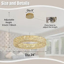 Dia 24" Modern Crystal Chandelier Gold Ring Chandelier Adjustable Height Luxury Crystal Pendant Ceiling Light Fixture for Dining Living Room Bedroom by CozyNest Decor
