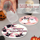 Coaster for Drinks Set of 6, Happy Halloween Cute Ghost Groovy Pink Absorbent Round Ceramic Stone Mat, with Cork Base and Metal Holder, Gift for Housewarming Room Bar Decor by CozyNest Decor