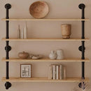 Industrial Pipe Wall Shelves Shelving with Real Wood Plank,48 Inches Floating Shelf for Wall Farmhouse Book Shelves Dark Brown 4 Tier for Kitchen,Living Room Decor and Bar Shelving by CozyNest Decor