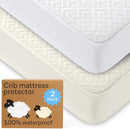 Niagara Crib 2 Pack 100% Waterproof Mattress Protector, Soft Breathable Crib Mattress Protector with Deep Pocket, Mattress Pad for Toddler and Baby (52x28, White, Beige) - Viscose Made from Bamboo by TinyTreasures Baby Boutique