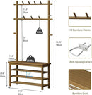 Bamboo Hall Tree with 13 Hook, 6-in-1 Entryway Bench with Coat Rack Freestanding, Coat Rack with Shoe Storage Bench Organizer for Mudroom, Bedroom, All-in-One Shoe Rack,Walnut by CozyNest Decor