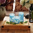 Homemory Flameless Candles with String Lights, 3 Pack Embedded Fairy String Lights LED Candles, Electric Flickering Candles with Remote Control and Timer, Real Wax, Blue by CozyNest Decor