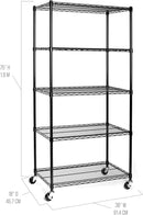 Seville Classics UltraDurable Heavy Duty NSF Solid Steel Wire Rack Storage Unit, Organizer for Garage, Warehouse, Office, Restaurant, Classroom, Kitchen, Black, 5-Tier Shelving, 36" W x 18" D by CozyNest Decor