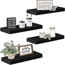 QEEIG Floating Shelves for Wall Bathroom Shelf Bedroom Kitchen Living Room Farmhouse Small Book Shelf 16 inch Set of 4, Black (015-B4) by CozyNest Decor