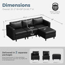 91.5" Faux Leather Modular Sectional Sofa, L Shaped Couch Set for Living Room, 3-Seater Comfy Cloud Couches with Movable Storage Ottoman,DIY Combination - Black by CozyNest Decor