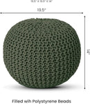 REDEARTH Round Hand Knitted Pouf - Foot Stool Bean Bag Ottoman - Cord Boho Pouffe - Poof Accent Beanbag Footrest for Living Room - Bedroom - Patio - Lounge (19.5"x19.5"x14") - Olive by CozyNest Decor