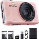 SOOMFON Digital Camera - Max 72MP Point and Shoot Kids Cameras with 16X Zoom, 32G TF Card, 2 Batteries and Card Reader, Compact Pink Digital Camera for Kids Teens Beginners by TinyTreasures Baby Boutique