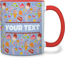 Personalized Mug for Kids - Sweets - Custom Name/Text, Ceramic Hot Chocolate/Cocoa/Coffee Cup for Boys/Girls, Birthday/Christmas/Holiday Gift - 11 oz, Red Handle by TinyTreasures Baby Boutique